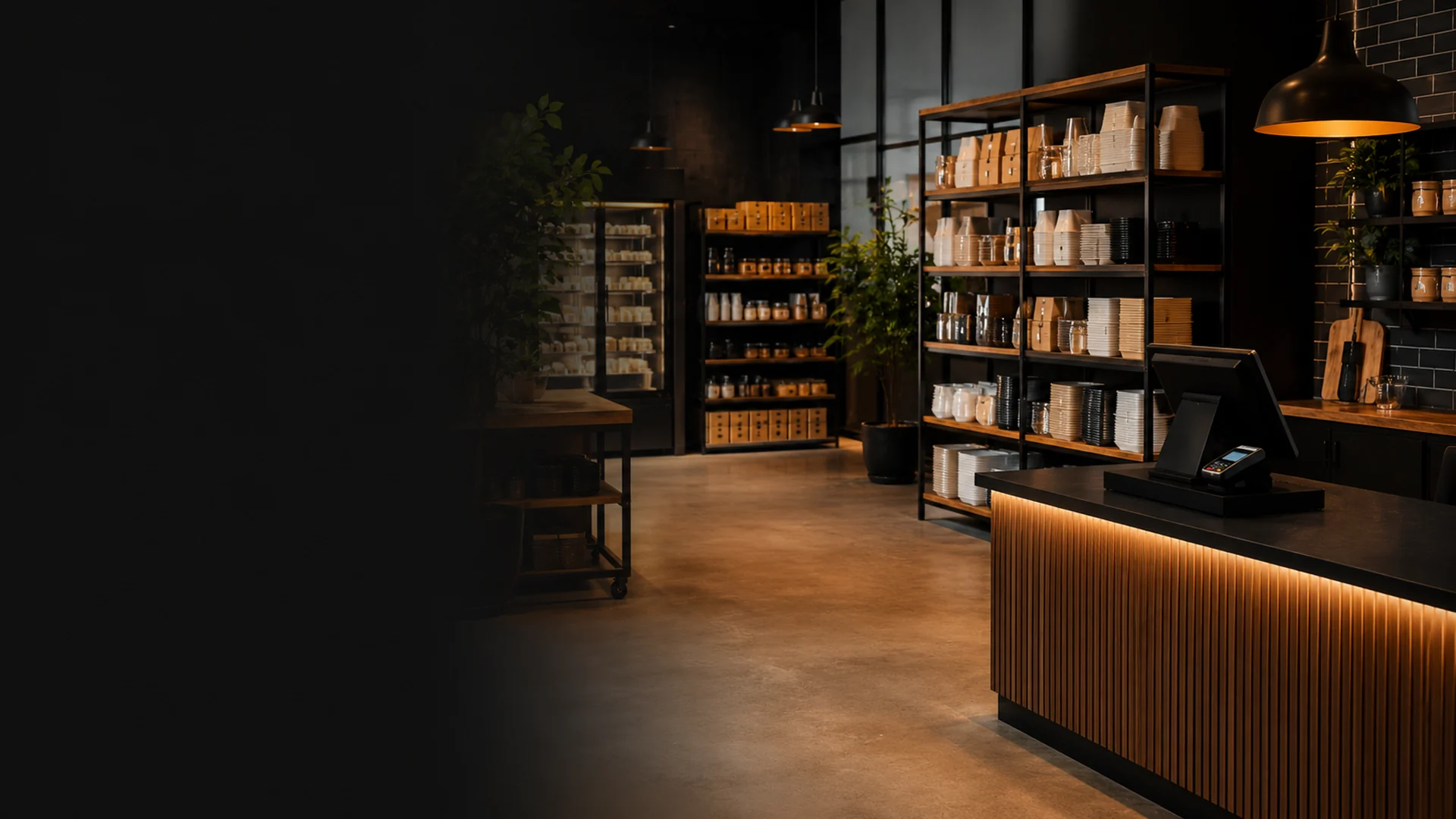 Ambiente comercial de envases y servicio